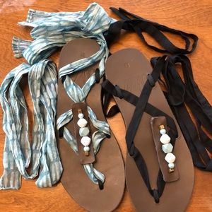 Sseko Brown Leather Ribbon Sandal Package